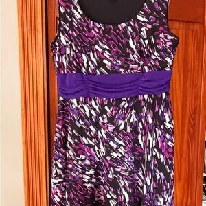 Perceptions Purple and Black Patterned Sleeveless Midi Dress